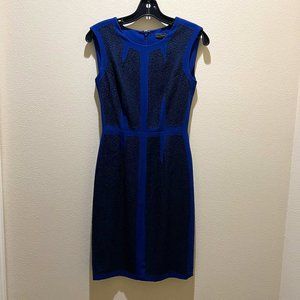 BCBGMAXAZRIA Blue Midi Dress with Lace Overlay Size 0